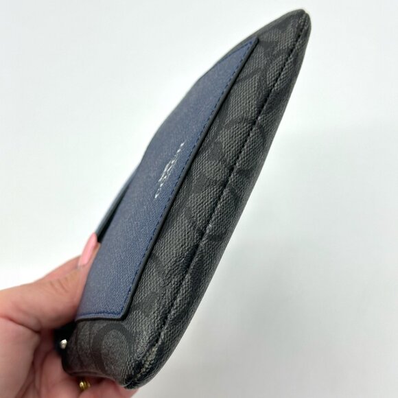 EUC Coach Corner Zip Wristlet with Metallic Navy Colorblock (Black Smoke/Silver) - Picture 7 of 16